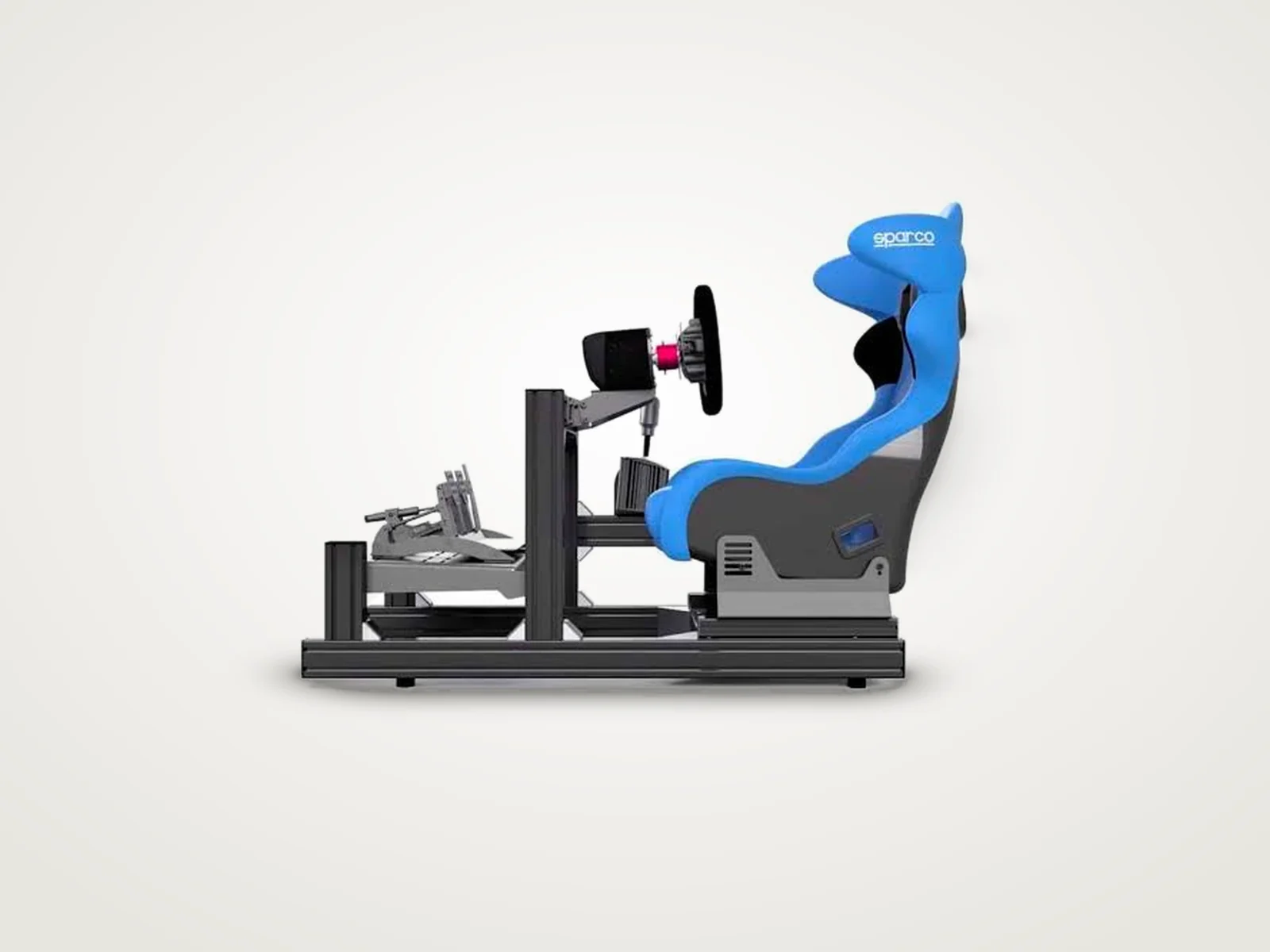 Poste direct drive : cockpit en profilé aluminium, siège baquet, base, volant et pédalier