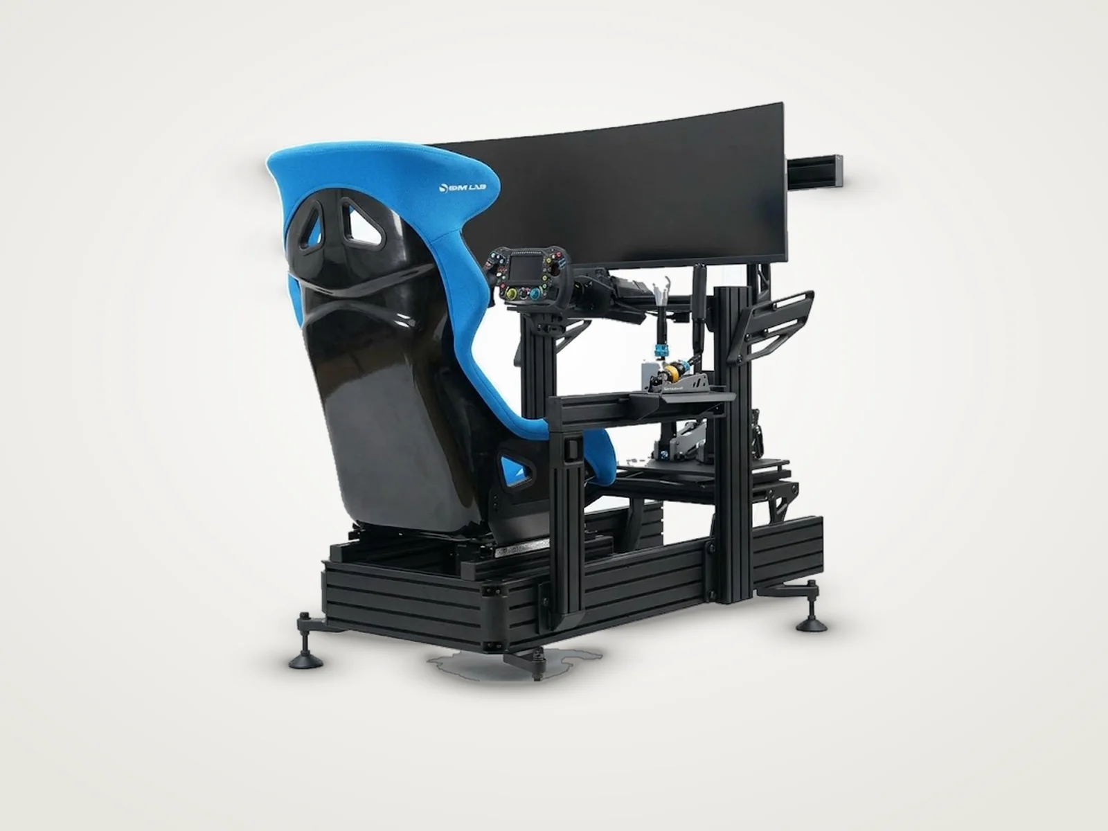 Poste sim racing sans compromis : cockpit Sim-Lab en aluminium, baquet, volant formule et écran incurvé ultra-large